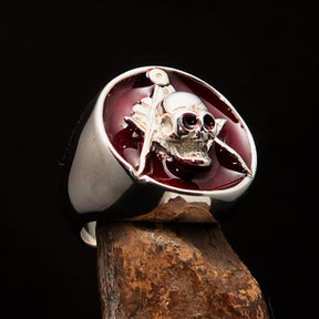 Master Mason Blue Lodge Ring - Red Sterling Silver With Skull Square Compass