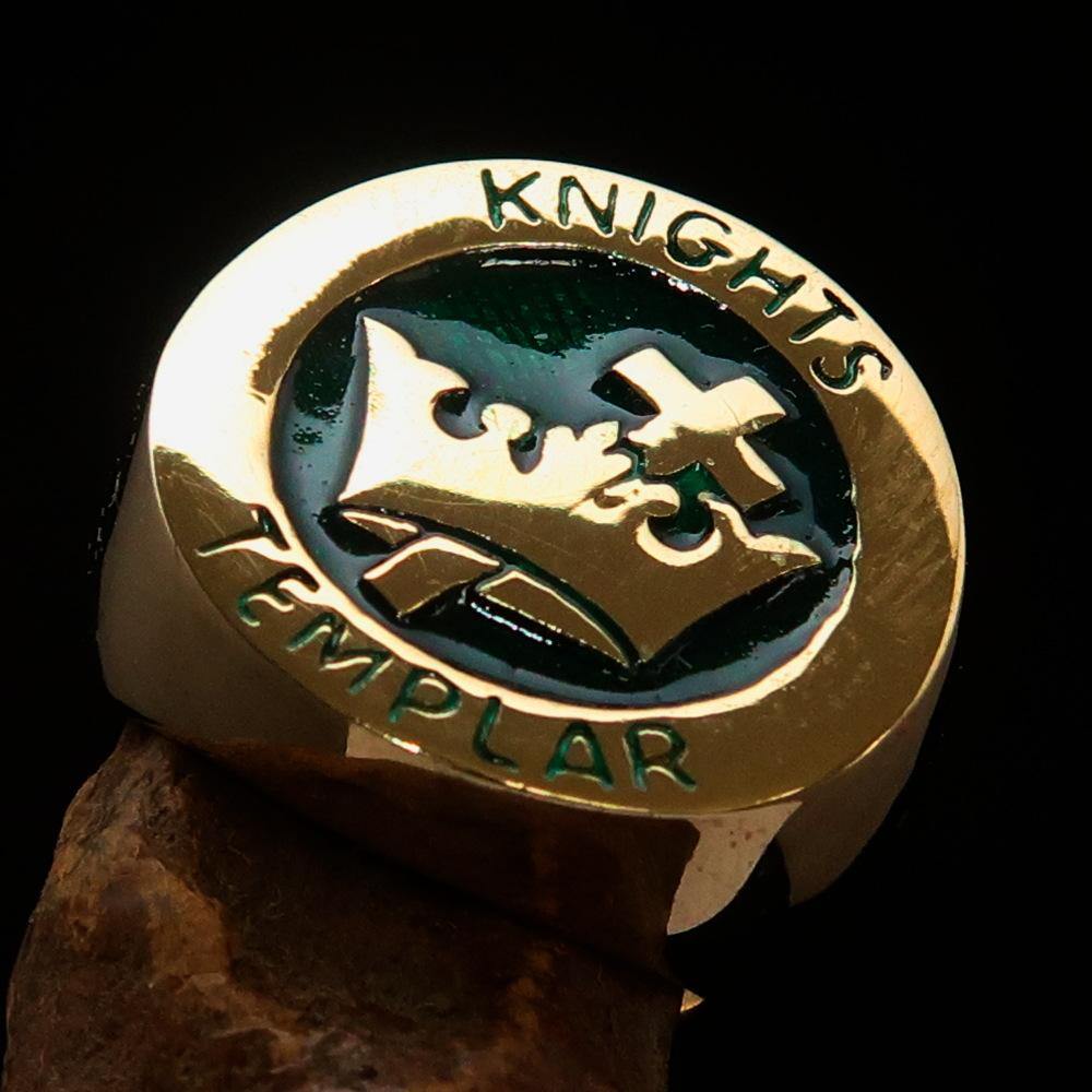 Knights Templar Commandery Ring - Gold & Green Solid Brass