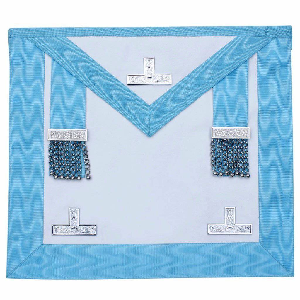 Worshipful Master Craft English Regulation Apron - White & Turquoise Moire