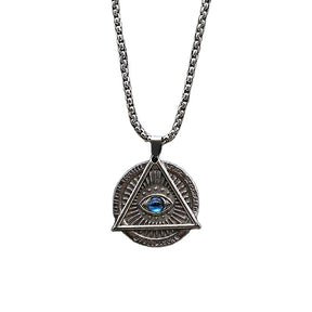 Eye Of Providence Necklace - Silver Rope Chain With Blue Eye Pendant - Bricks Masons