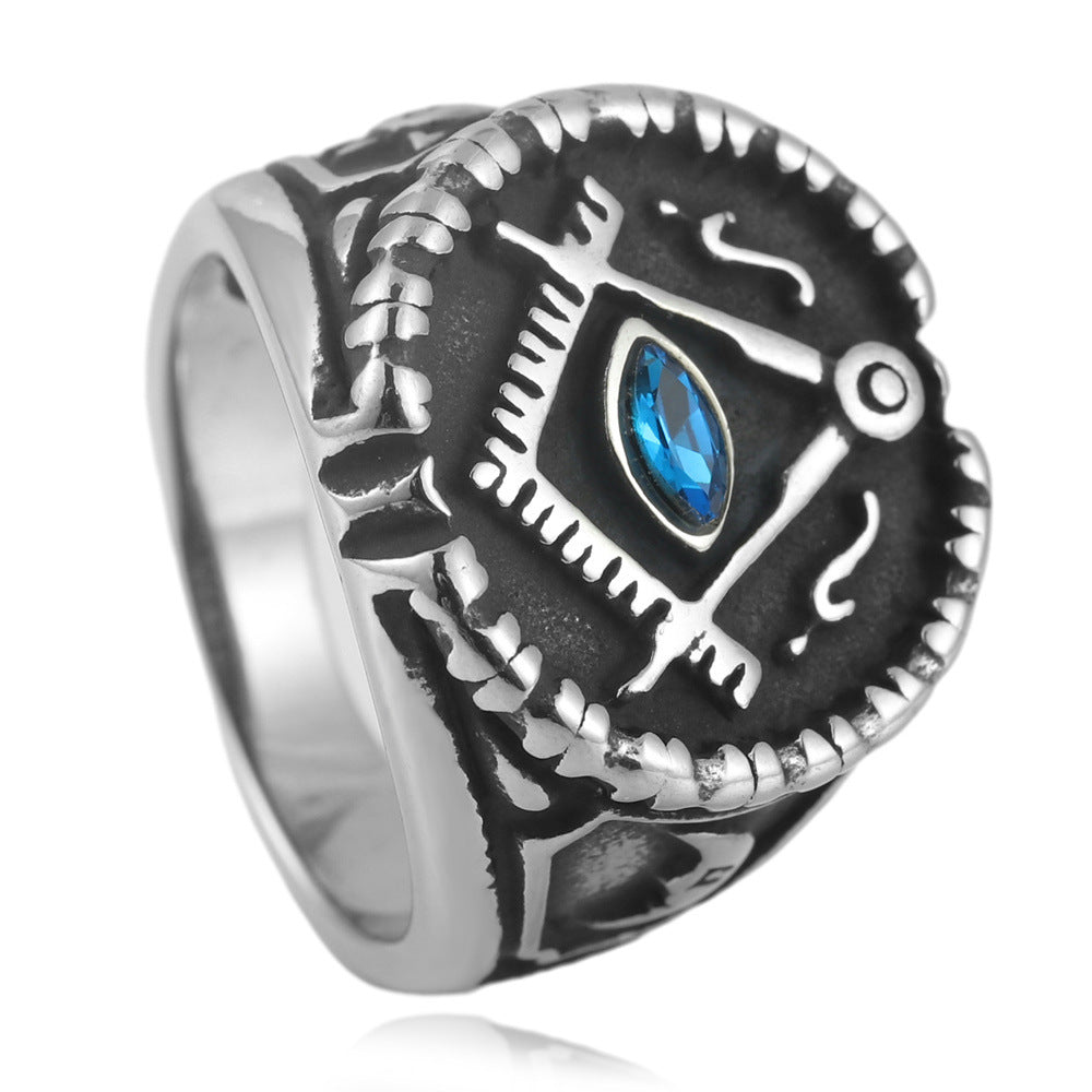 Master Mason Blue Lodge Ring - Stainless Steel With Square & Compass Various Colors - Bricks Masons