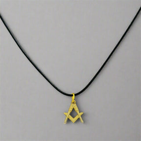 Master Mason Blue Lodge Necklace - Gold Plated Leather Chain Square & Compass Pendant