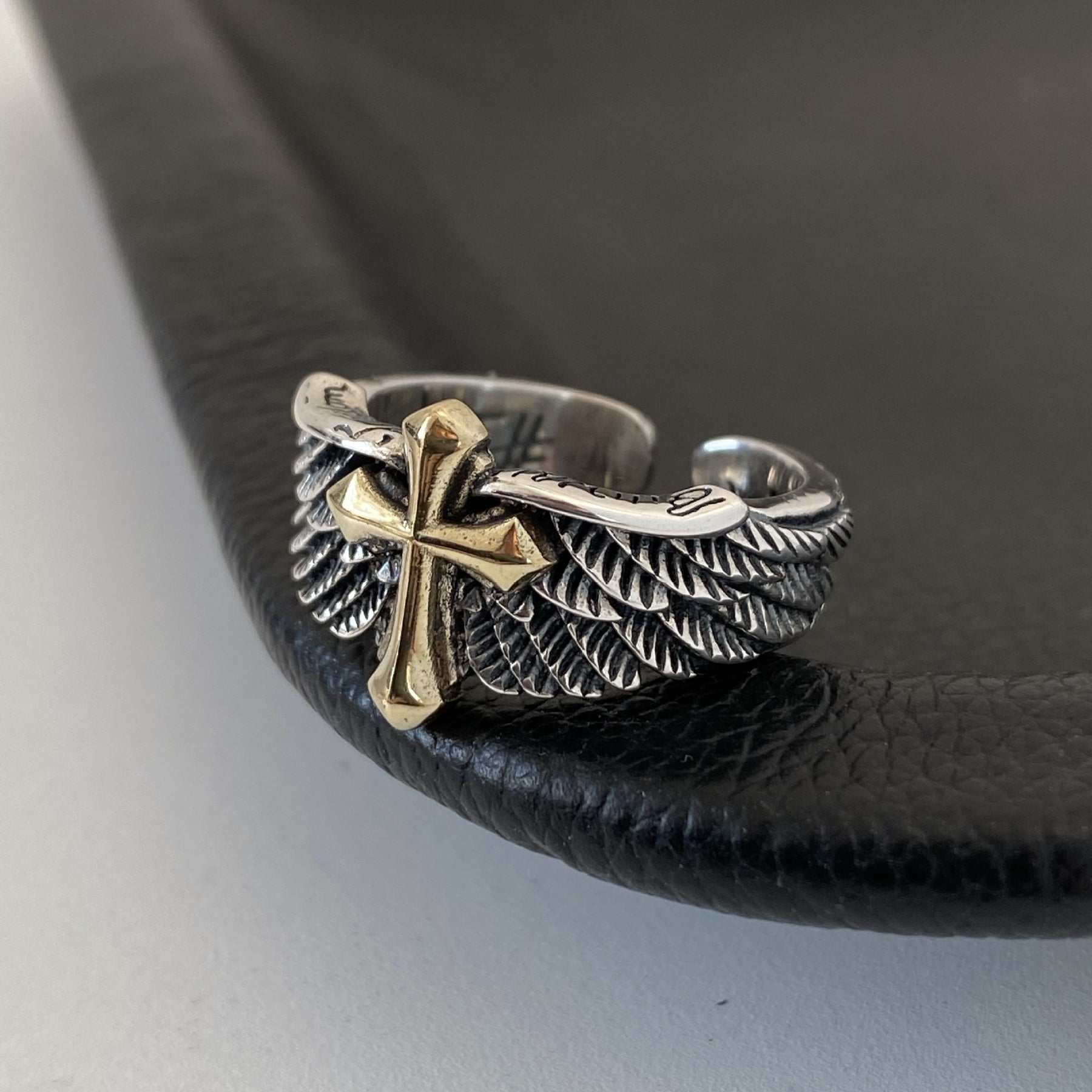 Knights Templar Commandery Ring - Silver & Gold Adjustable Cross Ring - Bricks Masons