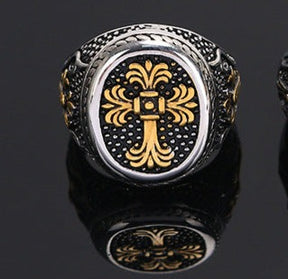 Knights Templar Commandery Ring - Gold Titanium Steel Polished - Bricks Masons