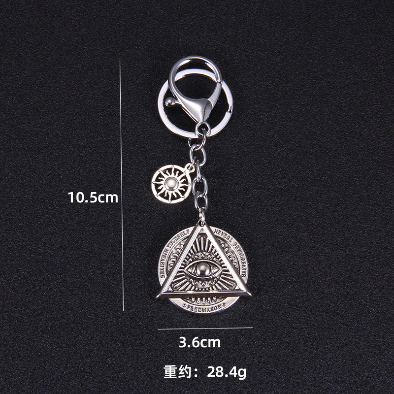 Eye Of Providence Keychain - Silver Alloy Pyramid All-Seeing Eye - Bricks Masons