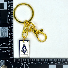 Master Mason Blue Lodge Keychain - I Live By These White And Blue Square & Compass G Pendant - Bricks Masons