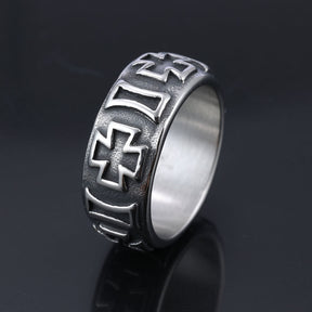 Knights Templar Commandery Ring - Cross Stainless Steel Silver & Black Ring - Bricks Masons