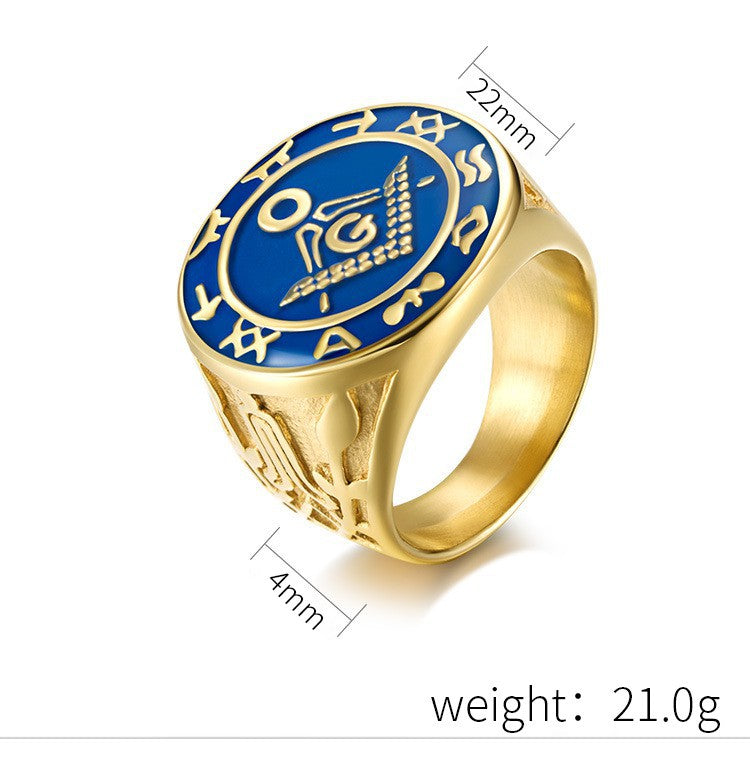 Master Mason Blue Lodge Ring - Titanium Steel In Gold & Blue - Bricks Masons