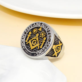 Master Mason Blue Lodge Ring - Gold Stainless Steel Free And Accepted Masons - Bricks Masons