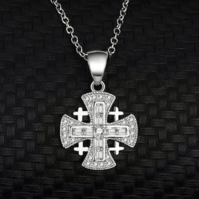 Knights Templar Commandery Necklace - Jerusalem Cross Silver 925 Sterling - Bricks Masons