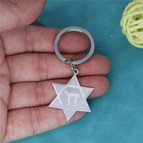 Ancient Israel  Keychain - Stainless Steel Hexagram Star Of David - Bricks Masons