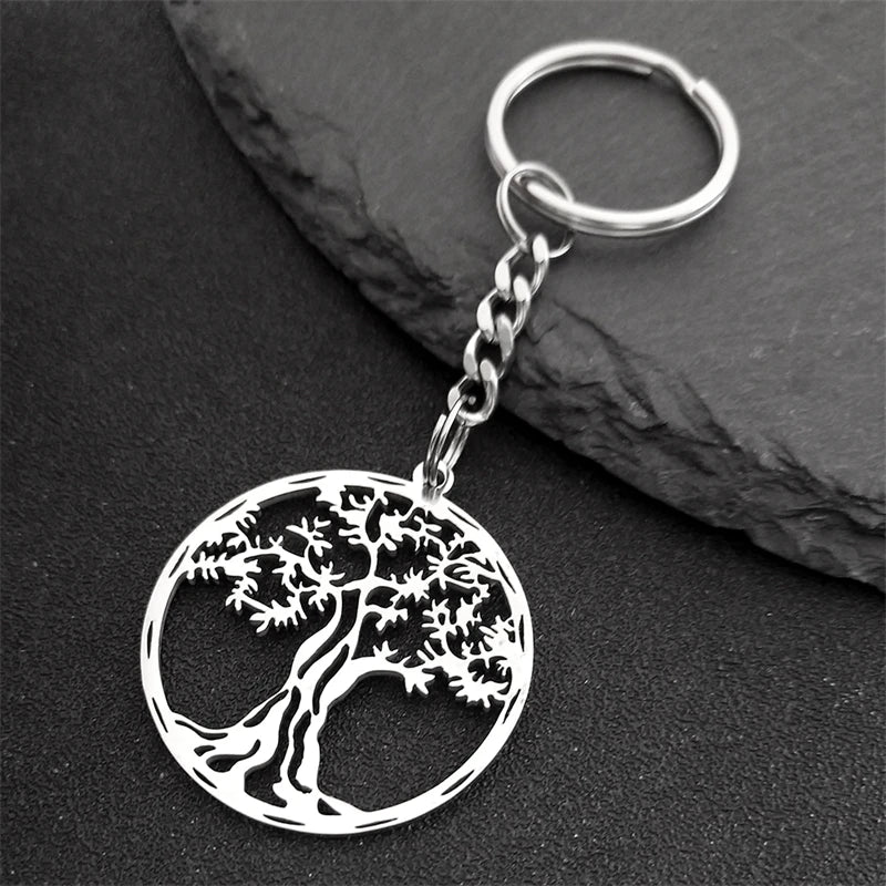 Ancient Israel Keychain - Stainless Steel Tree of Life - Bricks Masons