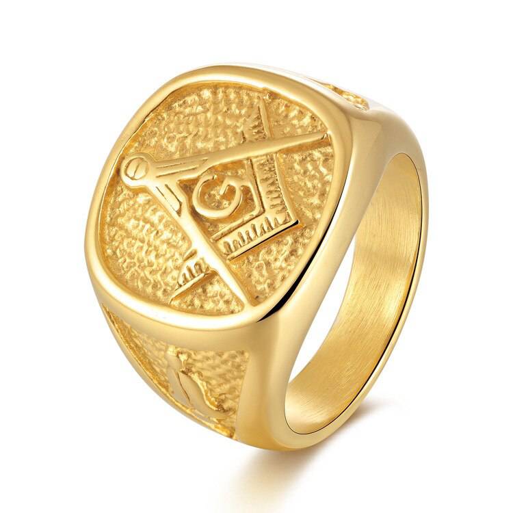 Master Mason Blue Lodge Ring - All Gold Stainless Steel