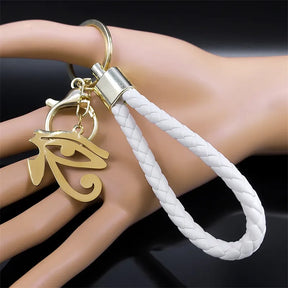 Ancient Egypt Keychain - Eye of Horus Stainless Steel Gold Pendant - Bricks Masons