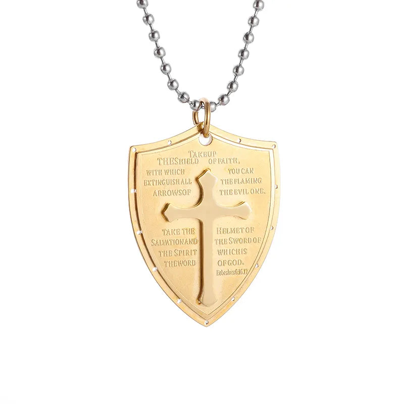 Knights Templar Commandery Necklace - Stainless Steel With Gold/Silver Cross Shield Pendant - Bricks Masons