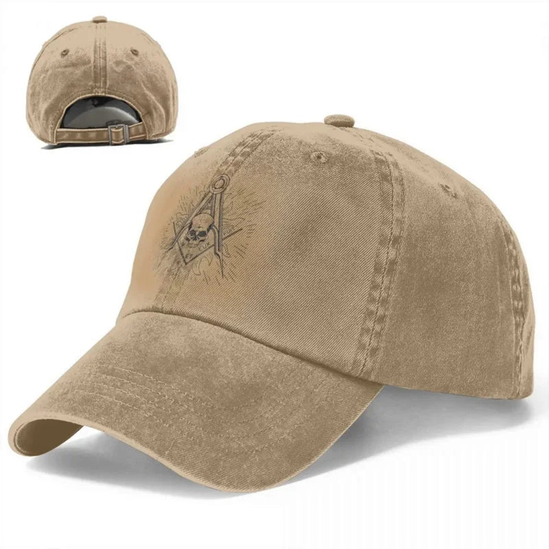 Master Mason Blue Lodge Baseball Cap - Square & Compass With Skull