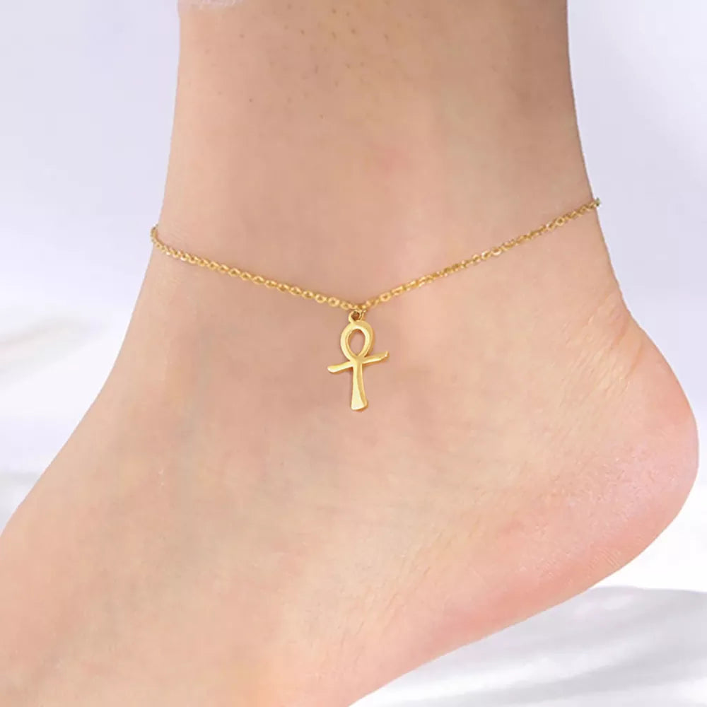 Ancient Egypt Anklet - Ankh Cross Stainless Steel - Bricks Masons