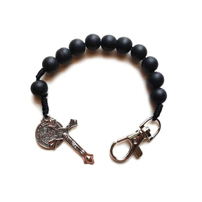 Knights Templar Bracelet - Saint Benedict Black Glass Beads - Bricks Masons