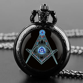 Master Mason Blue Lodge Pocket Watch - Pendant Chain Masonic Timepiece - Bricks Masons