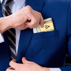Master Mason Blue Lodge Money Clip - Gold Plated Stainless Steel Square & Compass G - Bricks Masons