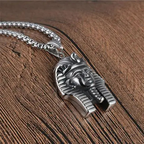 Ancient Egypt Necklace - Stainless Steel Pharaoh Pendant With Pearl Chain - Bricks Masons