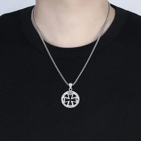 Knights Templar Commandery Necklace - Stainless Steel With Round Pendant - Bricks Masons