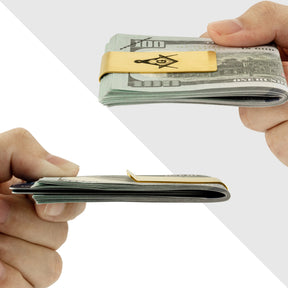 Master Mason Blue Lodge Money Clip - Gold Plated Stainless Steel Square & Compass G - Bricks Masons