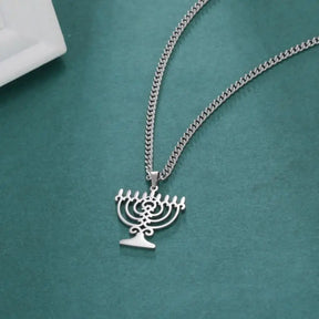 Ancient Israel Necklace - Triangle Menorah Pendant Necklace Stainless Steel - Bricks Masons