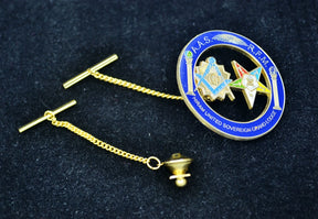 OES Lapel Pin - Gold Plated With Butterfly Buckle Square & Compass G - Bricks Masons