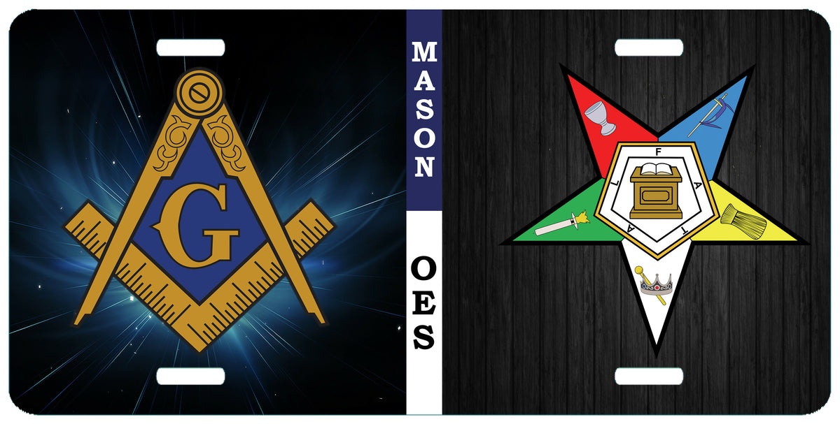 OES Master Mason Blue Lodge License Plate Frame - Lightweight Aluminum - Bricks Masons