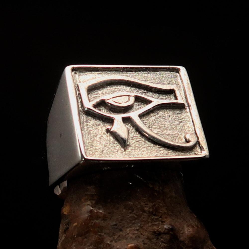 Ancient Egypt Keychain - Squared Eye of Horus Sterling Silver - Bricks Masons