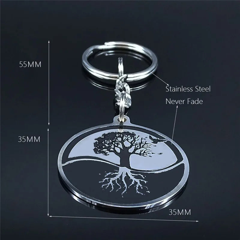 Ancient Israel Keychain - Yin Yang Tree of Life Stainless Steel - Bricks Masons