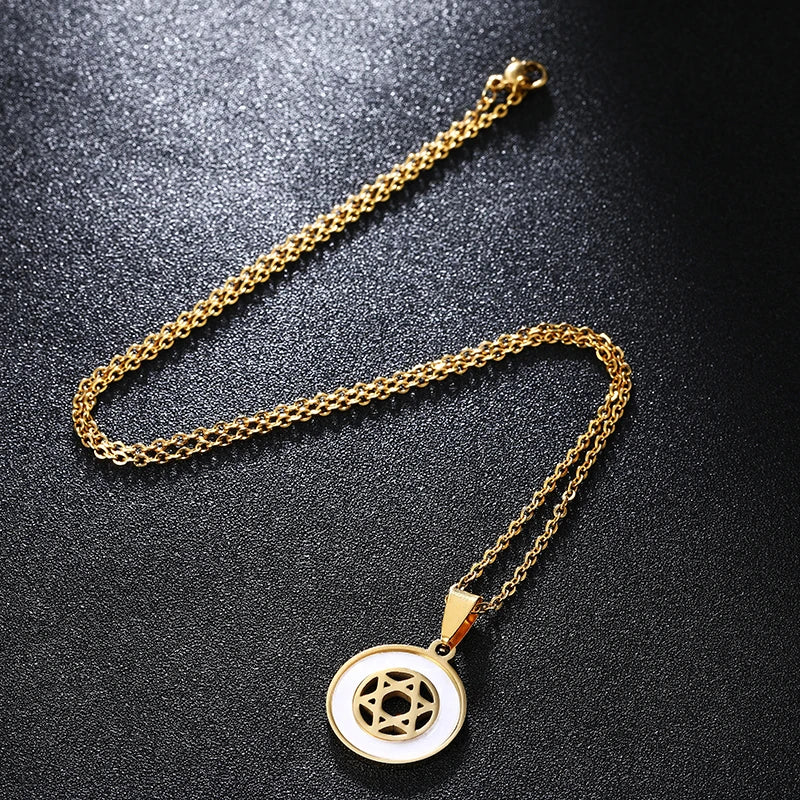 Ancient Israel - Star of David Pendant Necklace Solomon Seal Six-pointed Star Necklace Stainless Steel - Bricks Masons