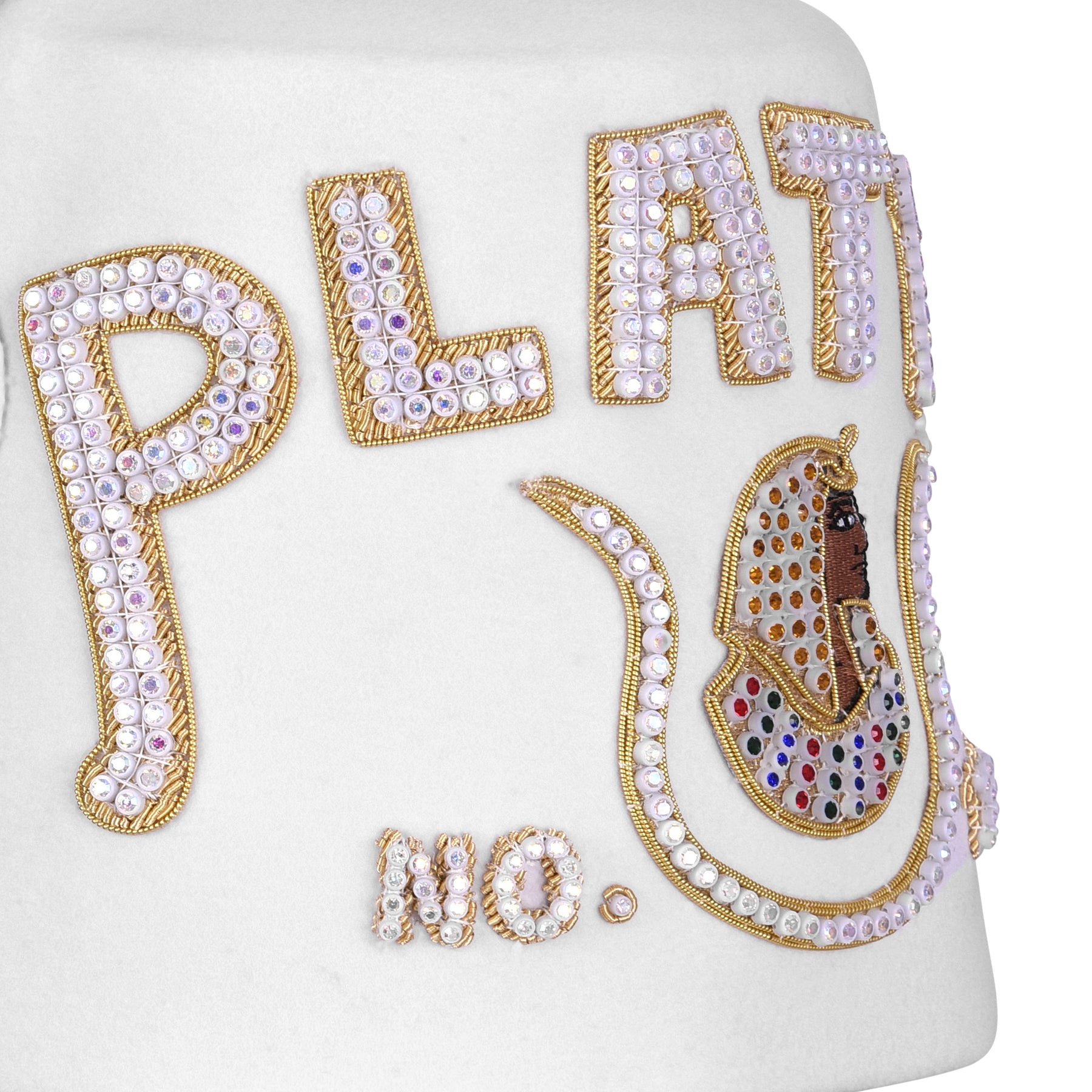 DOI Fez Hat - Pure White Wool With Rhinestones (2 Rows as pictured) - Bricks Masons