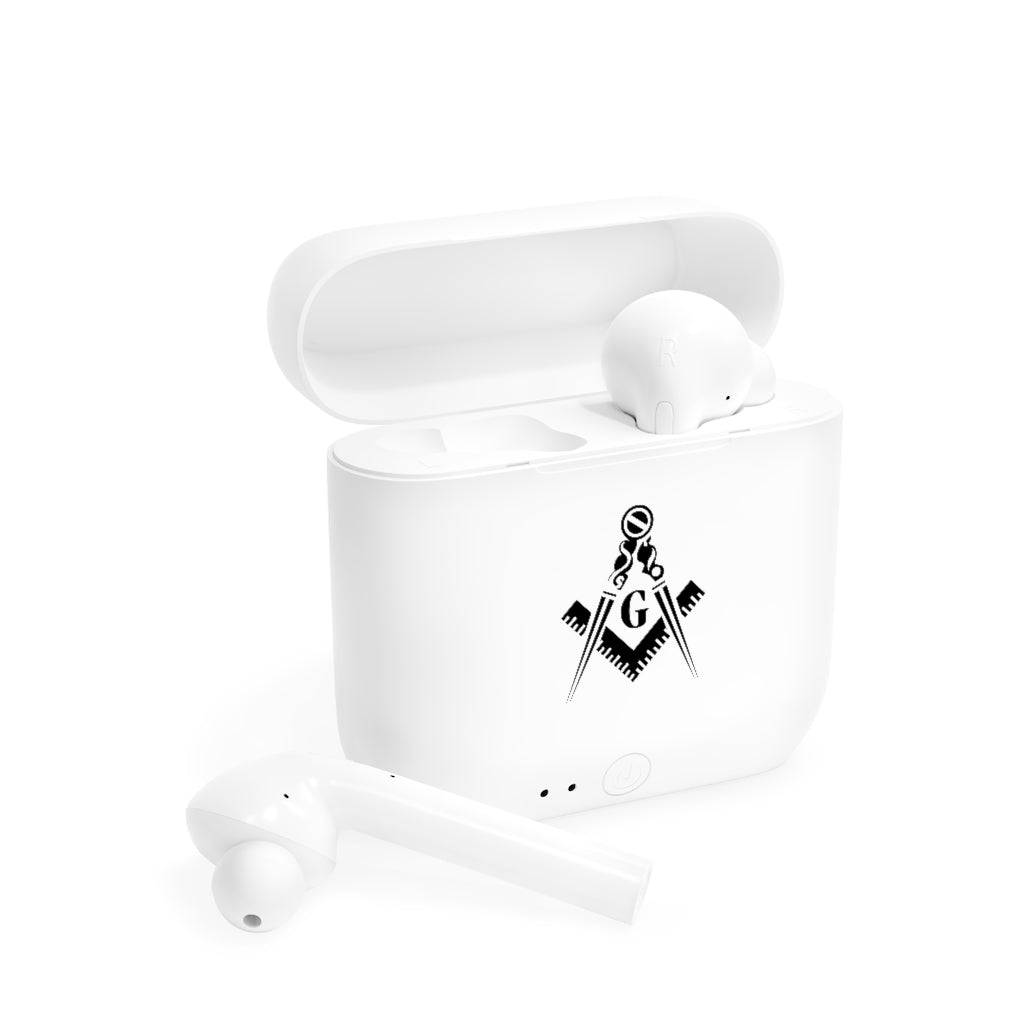 Master Mason Blue Lodge Earbud - White with Square & Compass G