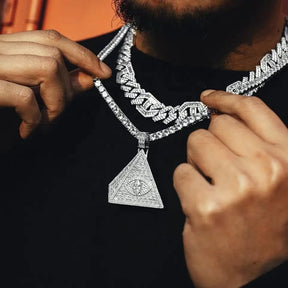 Eye Of Providence Necklace - Triangle Egyptian Pyramid Iced Out - Bricks Masons