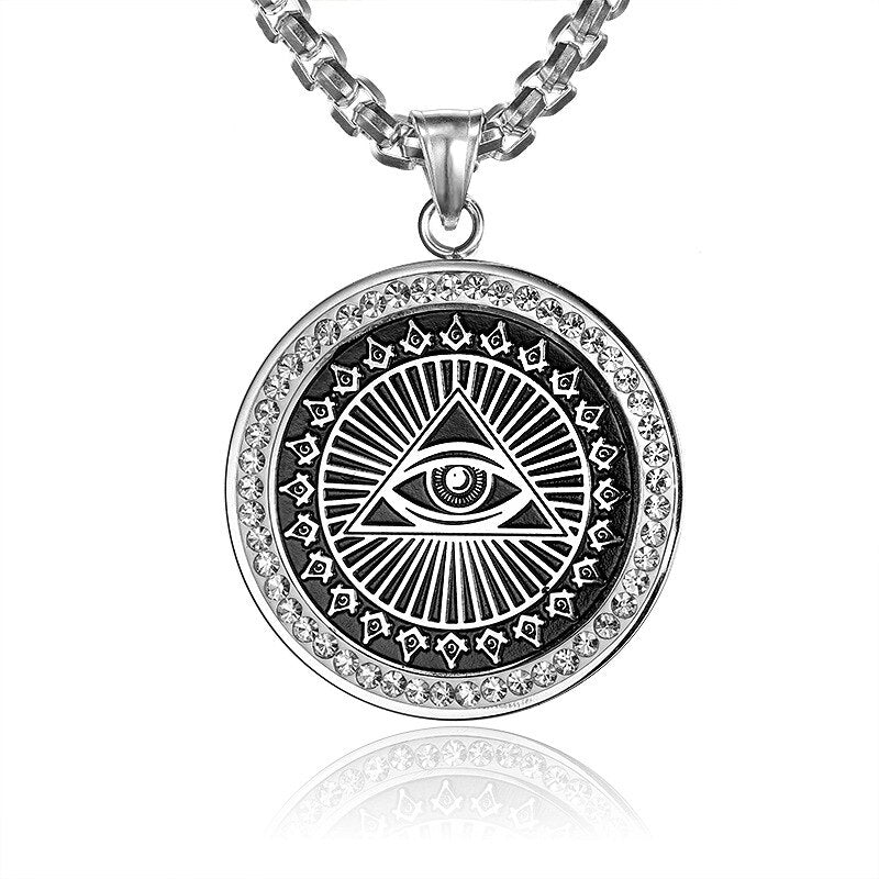 Master Mason Blue Lodge Pendant - Square and Compass Round Gold zircon - Bricks Masons