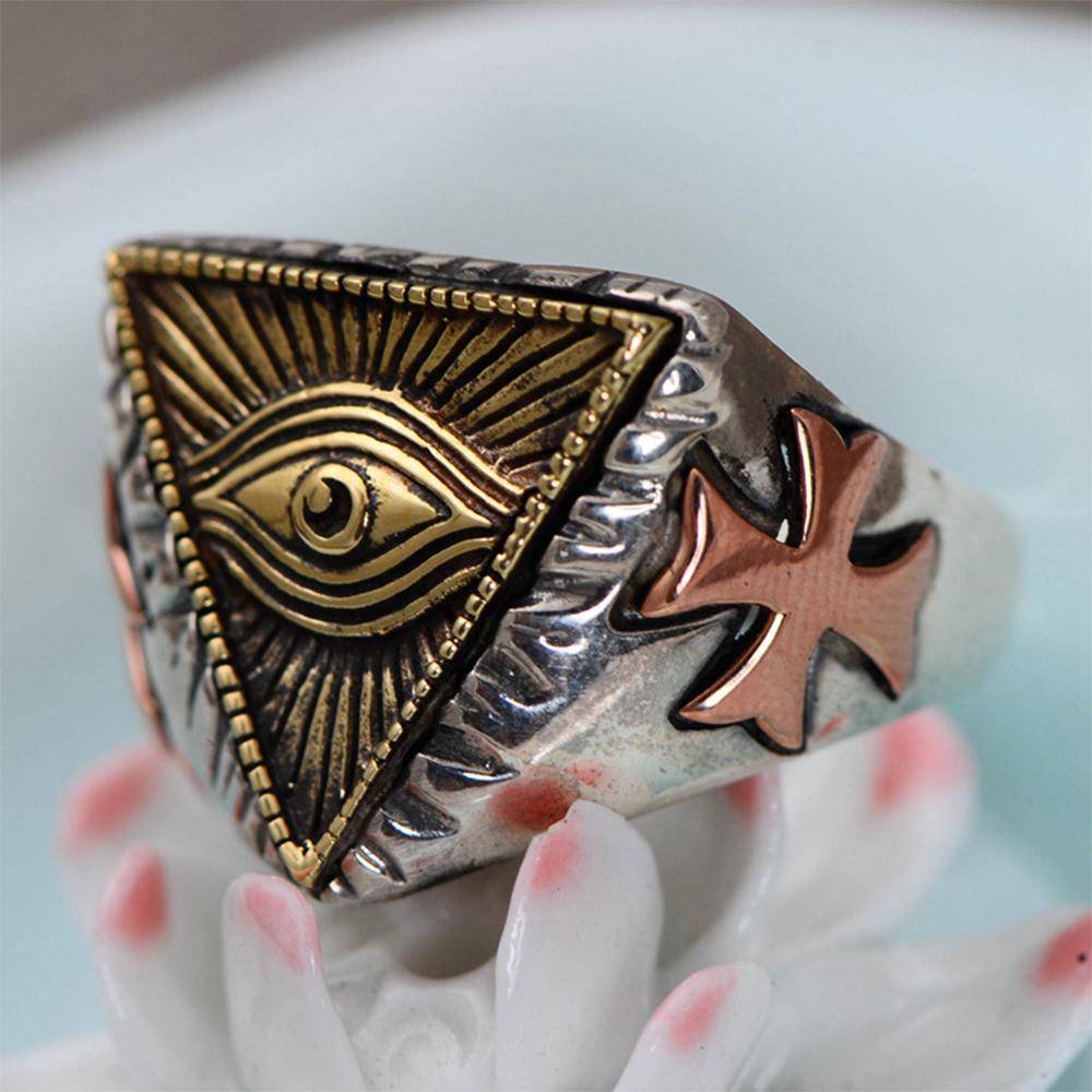 Eye Of Providence Ring - 925 Sterling Silver Pyramid - Bricks Masons