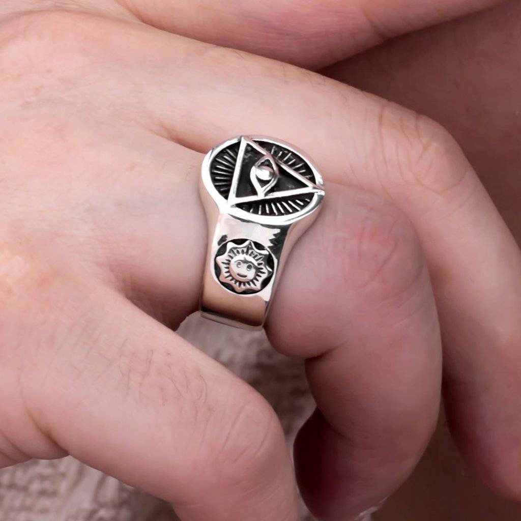 Eye Of Providence Ring - Pyramid 925 Sterling Silver - Bricks Masons