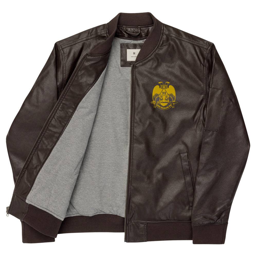 32nd Degree Scottish Rite Jacket - Wings Down Leather Golden Embroidery