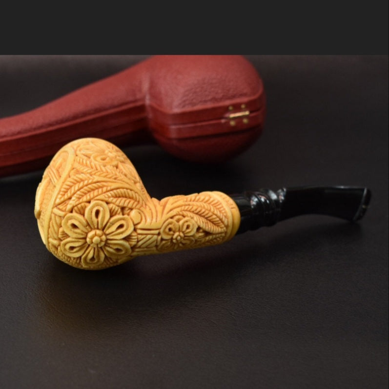 Master Mason Blue Lodge Meerschaum Pipe - Gold & Black Square and Compass G - Bricks Masons
