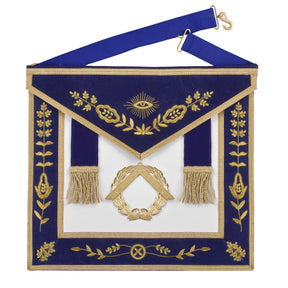 Grand Master Blue Lodge Apron - Royal Blue Velvet With Gold Metal Badge - Bricks Masons