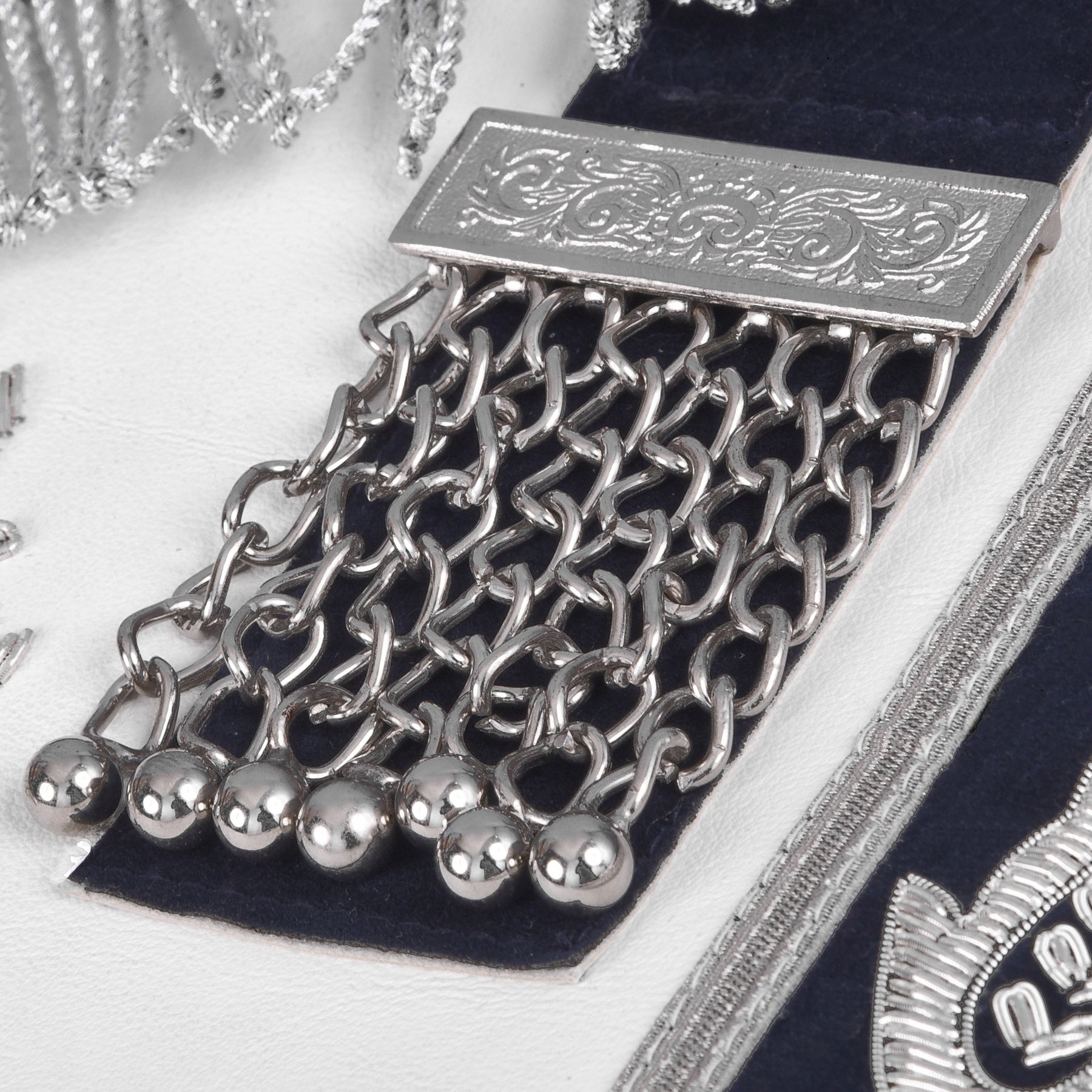 Grand Past Master Blue Lodge Apron - Blue Velvet With Silver Rayon Fringe - Bricks Masons