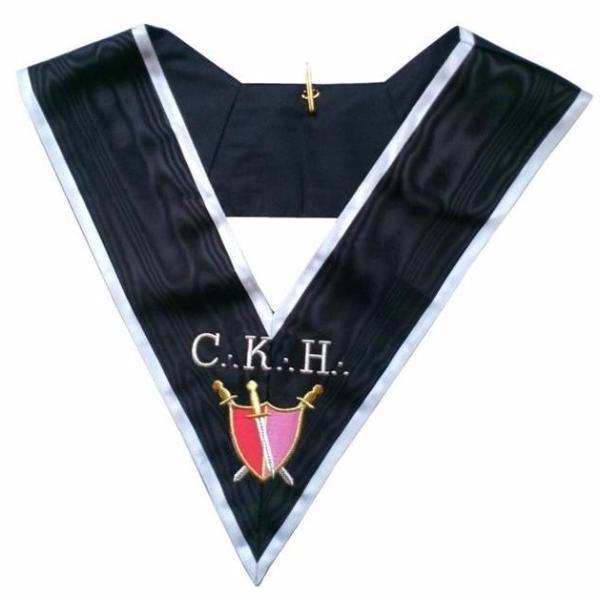 Grand Servant d'Armes 30th Degree French Collar - Black Moire with White Borders - Bricks Masons
