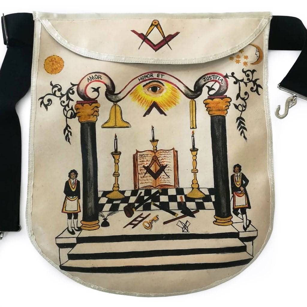 Hand-Painted Apron - 18th Century Inspired Lambskin - Bricks Masons
