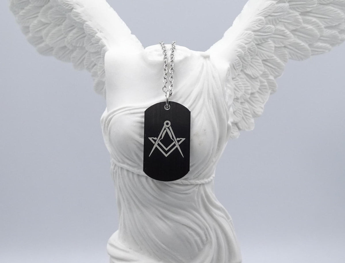 Master Mason Blue Lodge Necklace - Stainless Steel Chain Square & Compass - Bricks Masons