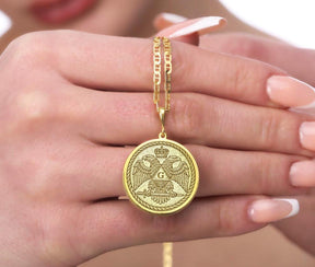 Scottish Rite Necklace - Double-Headed Eagle Wings Down With G - Bricks Masons