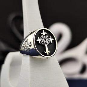 18th Degree Rose Croix Scottish Rite Ring - Cross With Blooming Rose - Bricks Masons