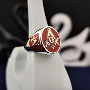 Master Mason Blue Lodge Ring - Square & Compass G Personalized - Bricks Masons