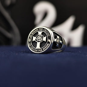 18th Degree Rose Croix Scottish Rite Ring - Blooming Rose & Latin Motto - Bricks Masons